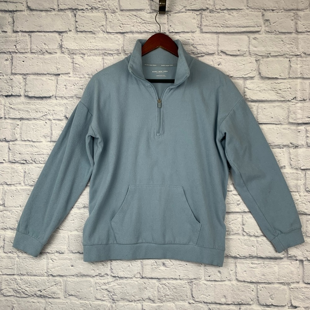 Marc New York Marc Anthony Baby Light Blue Ribbed Quarter Zip Pullover Medium